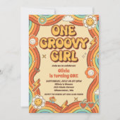 ワングルービーガールレトロレインボー1st誕生日パーティー 招待状 (正面)
