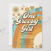 ワングルービーガールレトロレインボー1st誕生日パーティー 招待状 (正面)