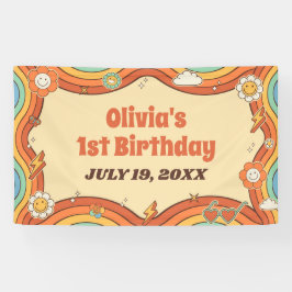 ワングルービーガールレトロレインボー1st誕生日パーティー 横断幕