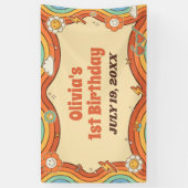 ワングルービーガールレトロレインボー1st誕生日パーティー 横断幕 (縦)