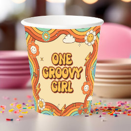 ワングルービーガールレトロレインボー1st誕生日パーティー 紙コップ