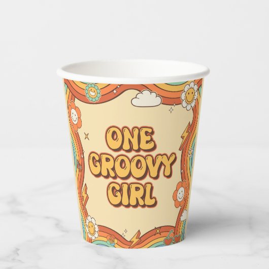 ワングルービーガールレトロレインボー1st誕生日パーティー 紙コップ (正面)