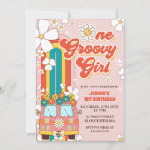 ワングルービーガールレトロレインボー1st誕生日 招待状 (正面)