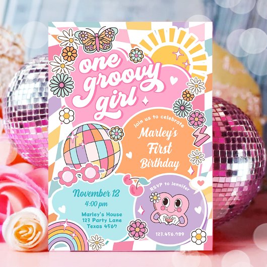 ワングルービーガールレトロ名門私立校風のバーシティ誕生日 招待状