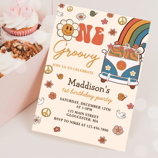 ワングルービーレトロレインボー1st誕生日パーティー 招待状