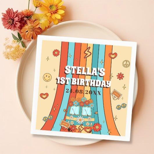 ワングルービーレトロレインボー1st誕生日 スタンダードカクテルナプキン