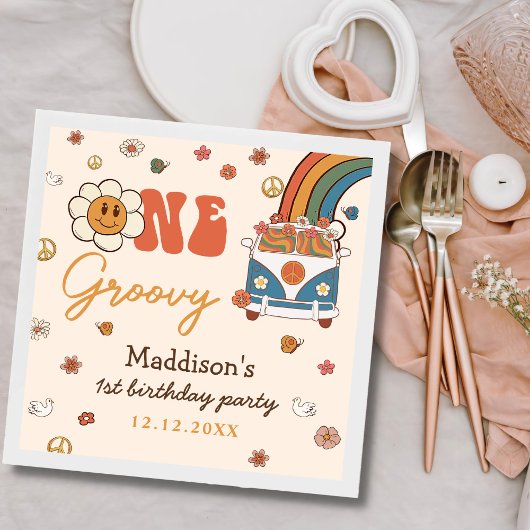 ワングルービーレトロレインボー1st誕生日 スタンダードカクテルナプキン