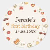 ワングルービーレトロレインボー1st誕生日 ラウンドシール (正面)