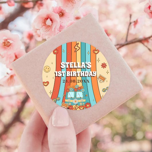ワングルービーレトロレインボー1st誕生日 ラウンドシール