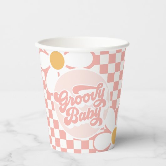 ワングルーヴィーガールピンクデイジー市松模様に 紙コップ (正面)