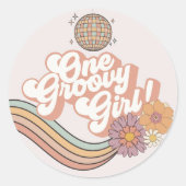 ワングルーヴィーガールレトロ1歳の誕生日パーティー ラウンドシール (正面)