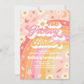 ワングルーヴィーバーベピースラブパーティーレインボー誕生日 招待状 (正面)