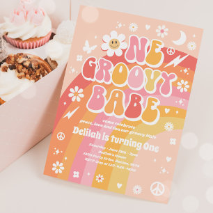 ワングルーヴィーバーベピースラブパーティーレインボー誕生日 招待状