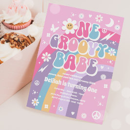 ワングルーヴィーバーベピースラブパーティーレインボー誕生日 招待状