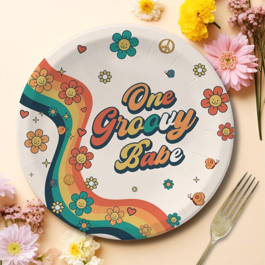 ワングルーヴィーバーベレトロレインボー1st誕生日 ペーパープレート