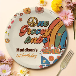 ワングルーヴィーバーベレトロレインボー1st誕生日 ペーパープレート