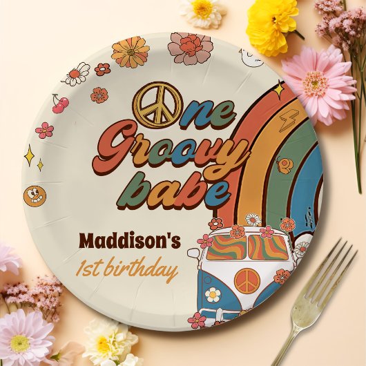 ワングルーヴィーバーベレトロレインボー1st誕生日 ペーパープレート