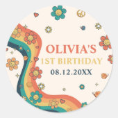 ワングルーヴィーバーベレトロレインボー1st誕生日 ラウンドシール (正面)