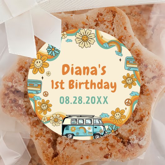 ワングルーヴィーバーベレトロレインボー1st誕生日 ラウンドシール