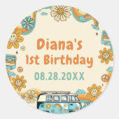 ワングルーヴィーバーベレトロレインボー1st誕生日 ラウンドシール (正面)