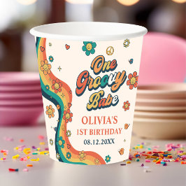 ワングルーヴィーバーベレトロレインボー1st誕生日 紙コップ