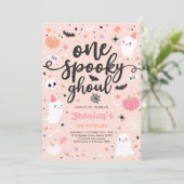 ワングール不気味かわいいハロウィーン幽霊1歳の誕生日 招待状 (スタンド正面)