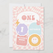 ワンコールガール | 1歳のレトロスケーター誕生日 招待状 (正面)