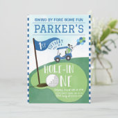 ワンゴルフの水彩青い穴1日の誕生日 招待状 (スタンド正面)