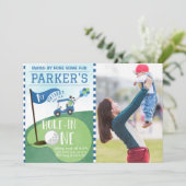 ワンゴルフの水彩青い穴1st誕生日の写真 招待状 (スタンド正面)