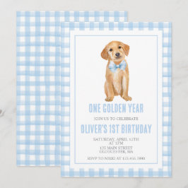 ワンゴールデンイヤー 子犬のプレッピー プリントの誕生日 招待状