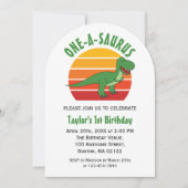 ワンサウルス恐竜男女兼用の1歳の誕生日 招待状 (正面)