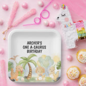 ワンサウルス恐竜誕生日 ペーパープレート (パーティー)