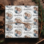 ワンサークルフォト付きメリークリスマス – 白 ラッピングペーパー