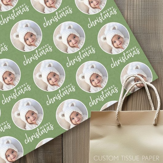 ワンサークルフォト付きメリークリスマス – 緑 薄葉紙