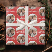 ワンサークルフォト付きメリークリスマス – 赤 ラッピングペーパー