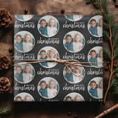 ワンサークルフォト付きメリークリスマス – 黒 ラッピングペーパー