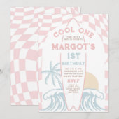ワンサーフクールサーフボード1st誕生日パーティー 招待状 (正面/裏面)