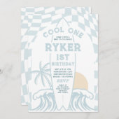 ワンサーフクールサーフボード1st誕生日パーティー 招待状 (正面/裏面)