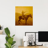 ワンショットオンホース馬ヴィンテージセピア ポスター (ホームオフィス)