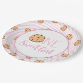 ワンスイートガールクッキーとピンクストライプ誕生日 ペーパープレート (アングル)