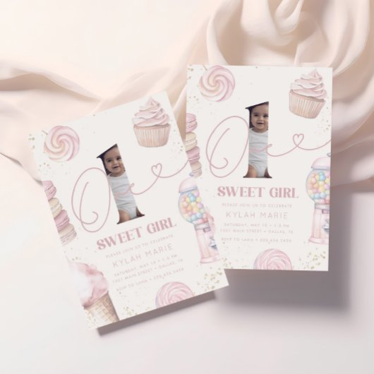 ワンスイートガールパステルキャンディ1st誕生日 招待状
