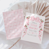 ワンスイートガール | ストロベリーピンクボウ1st誕生日 招待状