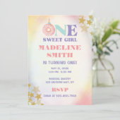 ワンスイートガール パステルユニコーンドーナツ バースデー 招待状 (スタンド正面)