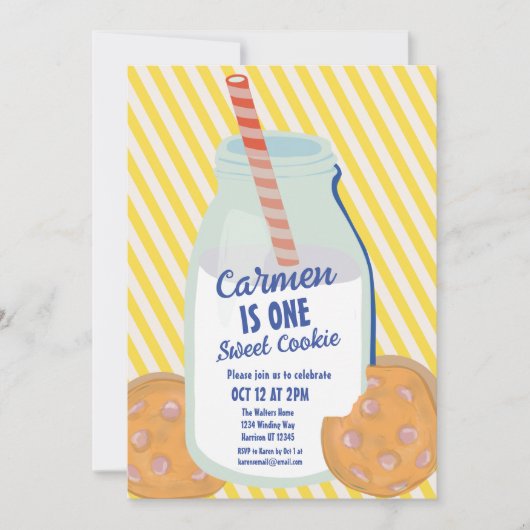 ワンスイートクッキーお洒落ファースト誕生日 招待状 (正面)
