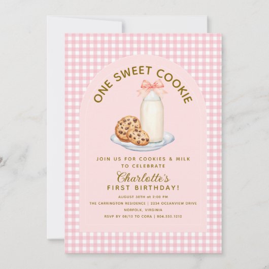 ワンスイートクッキーガールファースト誕生日招待状 招待状 (正面)