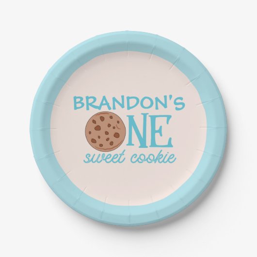 ワンスイートクッキーブルーファースト誕生日 ペーパープレート (正面)