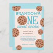ワンスイートクッキーブルーファースト誕生日 招待状 (正面/裏面)