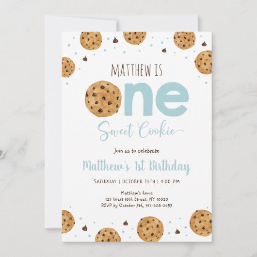 ワンスイートクッキーボーイファースト誕生日 招待状 (正面)