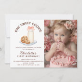 ワンスイートクッキー写真ガールファースト誕生日 招待状 (正面)