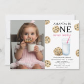 ワンスイートクッキー&ミルクガールファースト誕生日 招待状 (正面)